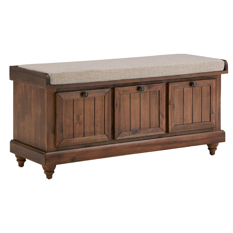 Banc de rangement avec coussin d'assise en lin par