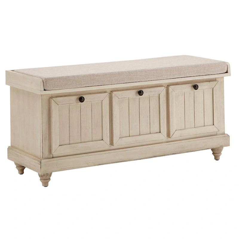 Banc de rangement avec coussin d'assise en lin par
