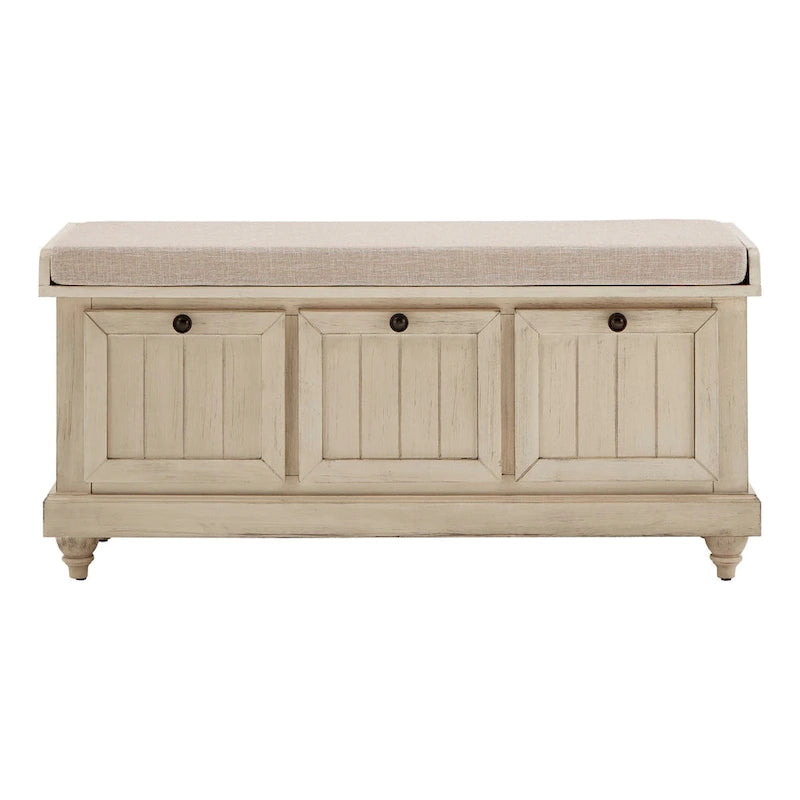 Banc de rangement avec coussin d'assise en lin par