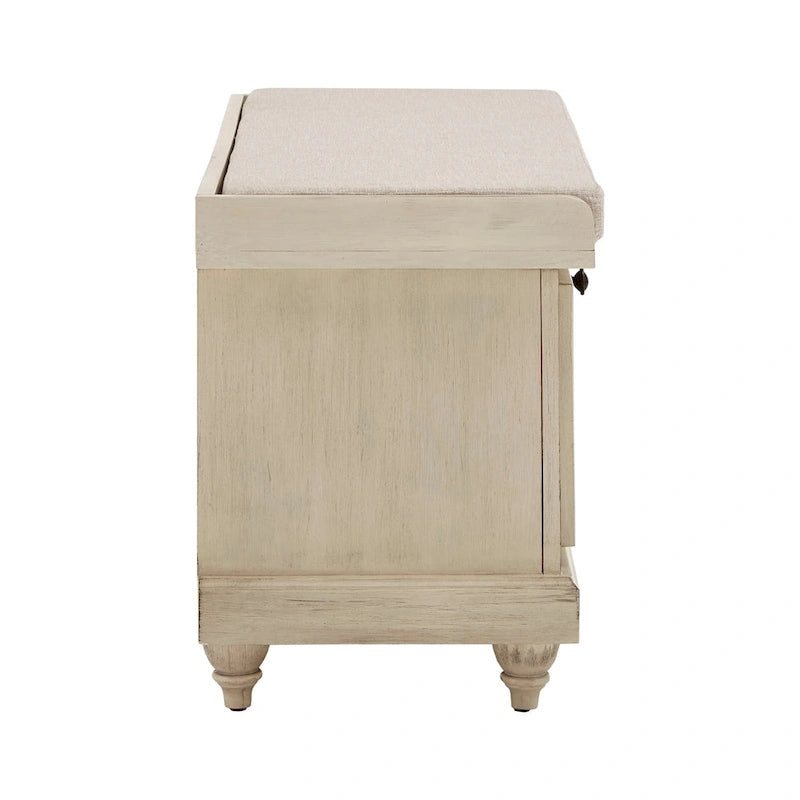 Banc de rangement avec coussin d'assise en lin par