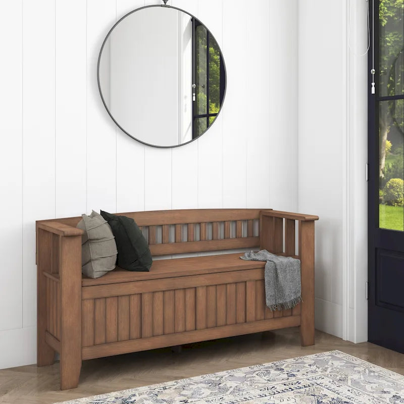 Banc de rangement en bois massif de 48 pouces pour entrée