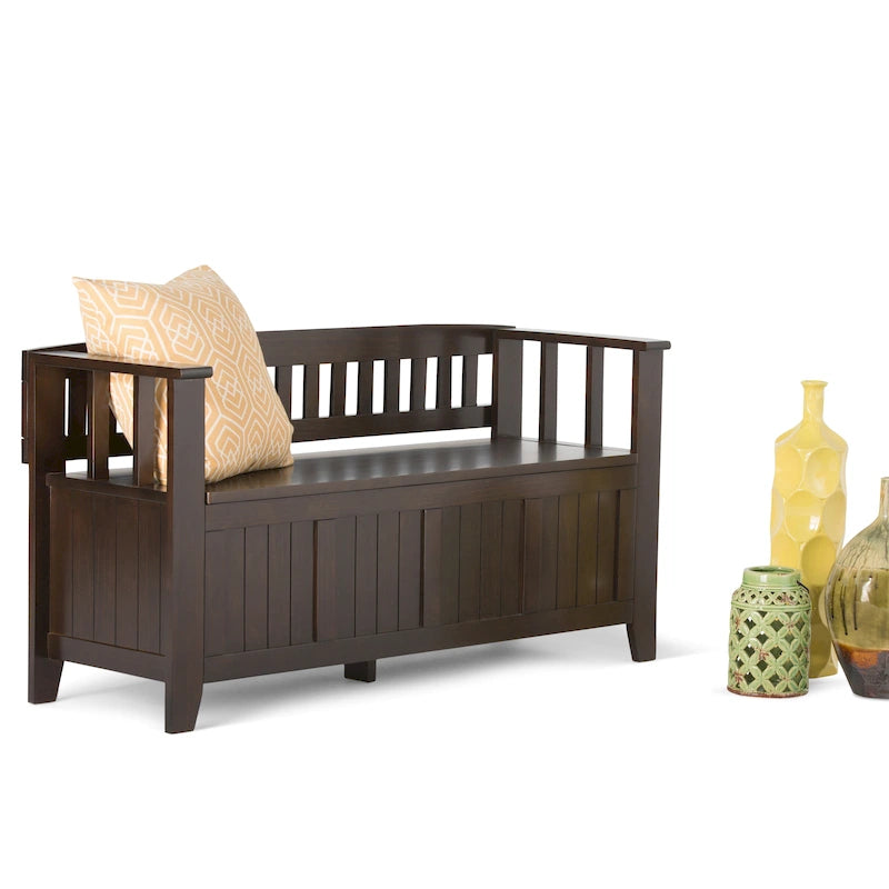Banc de rangement en bois massif de 48 pouces pour entrée