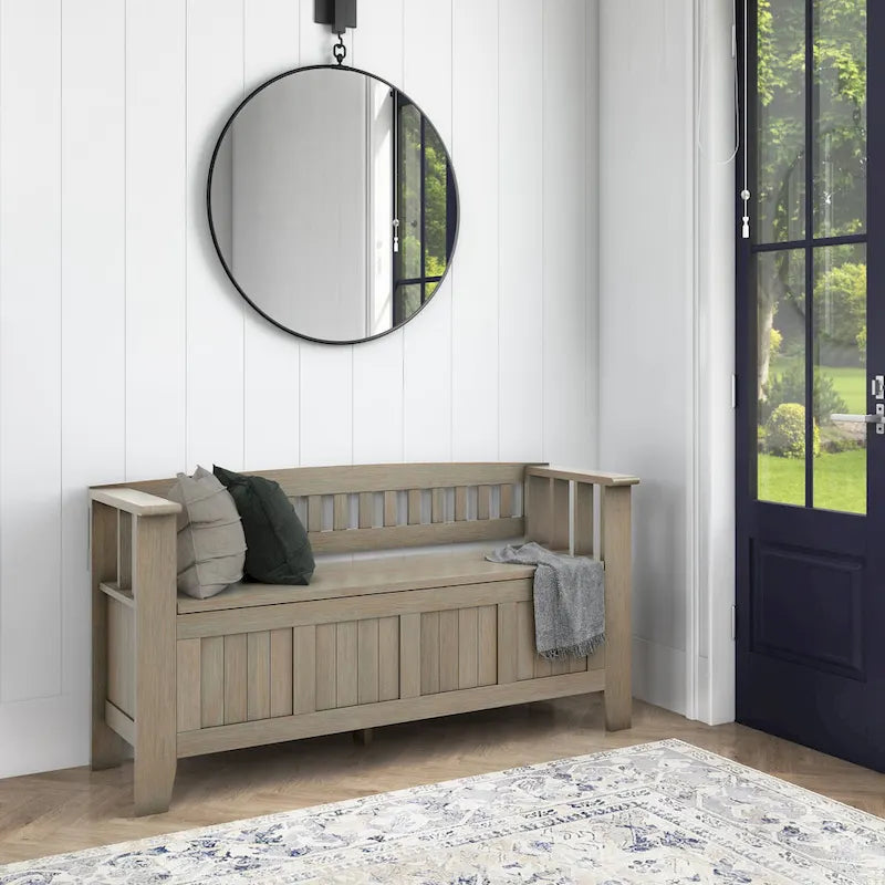 Banc de rangement en bois massif de 48 pouces pour entrée