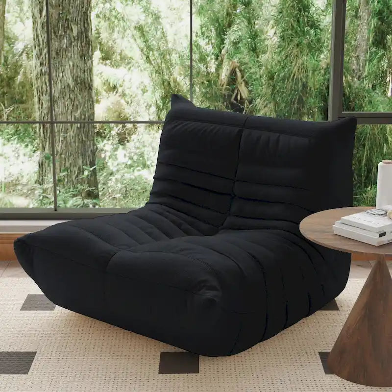 Fauteuil une place en tissu Teddy, type pouf