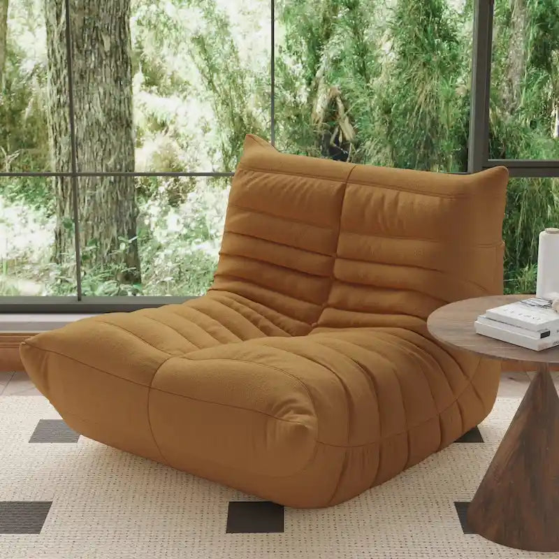 Fauteuil une place en tissu Teddy, type pouf