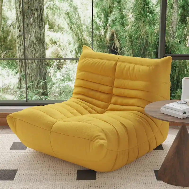 Fauteuil une place en tissu Teddy, type pouf