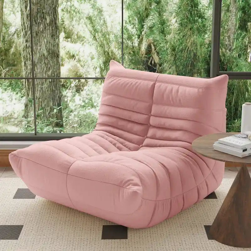 Fauteuil une place en tissu Teddy, type pouf