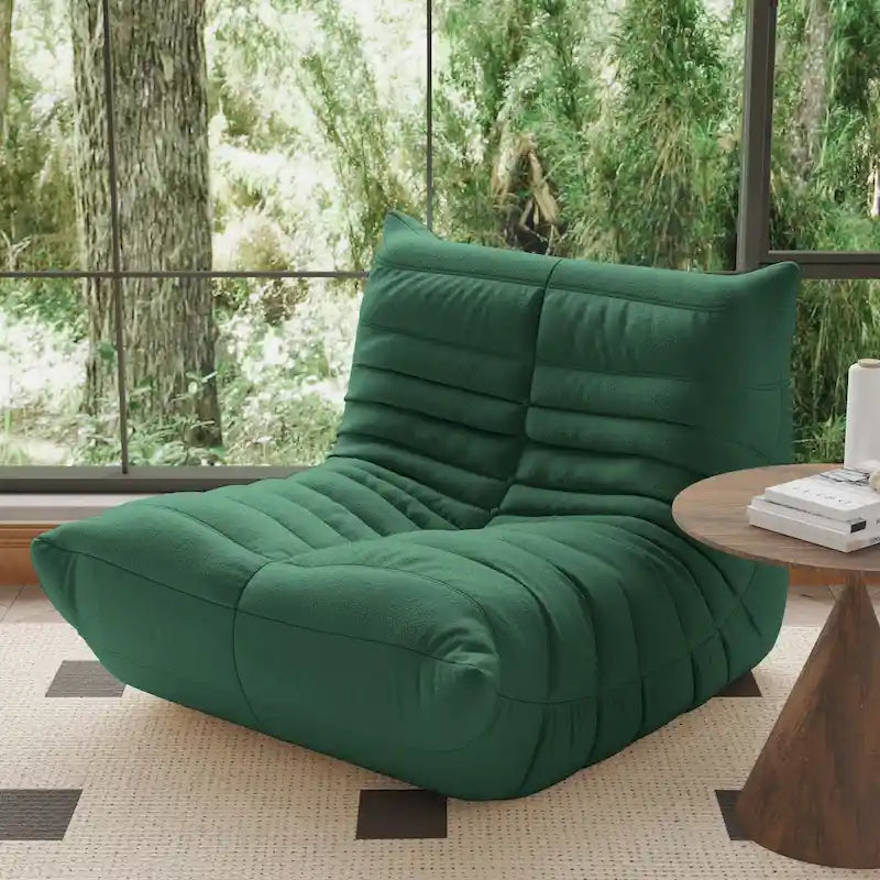Fauteuil une place en tissu Teddy, type pouf