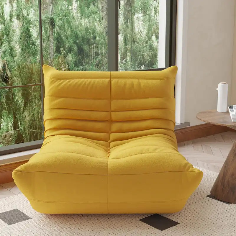 Fauteuil une place en tissu Teddy, type pouf