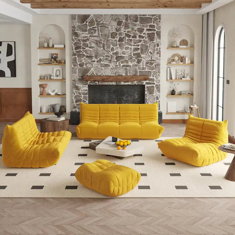 Fauteuil une place en tissu Teddy, type pouf