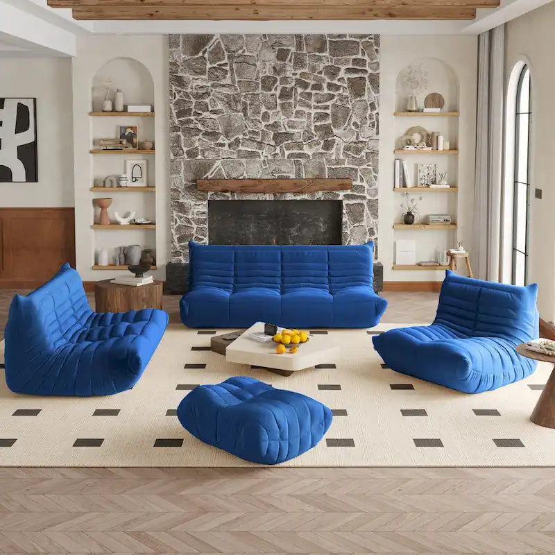 Fauteuil une place en tissu Teddy, type pouf
