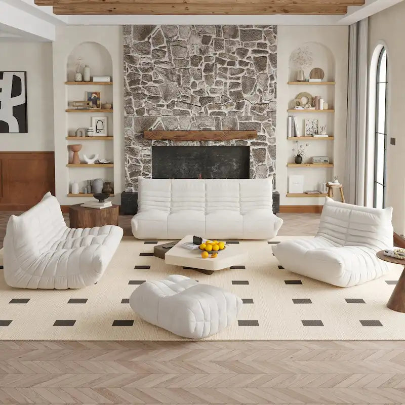 Fauteuil une place en tissu Teddy, type pouf