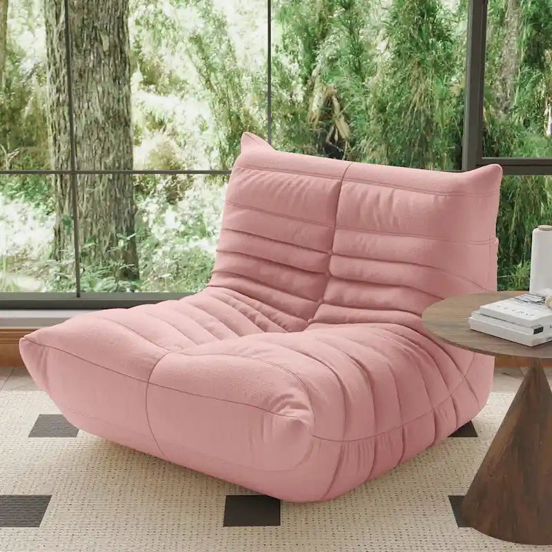 Fauteuil une place en tissu Teddy, type pouf