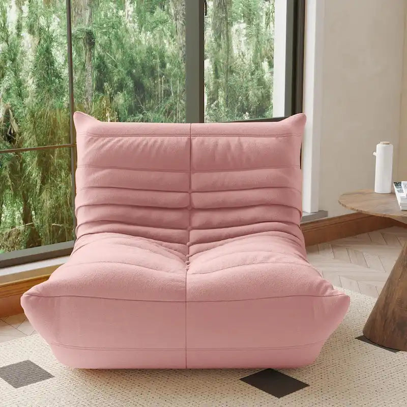 Fauteuil une place en tissu Teddy, type pouf