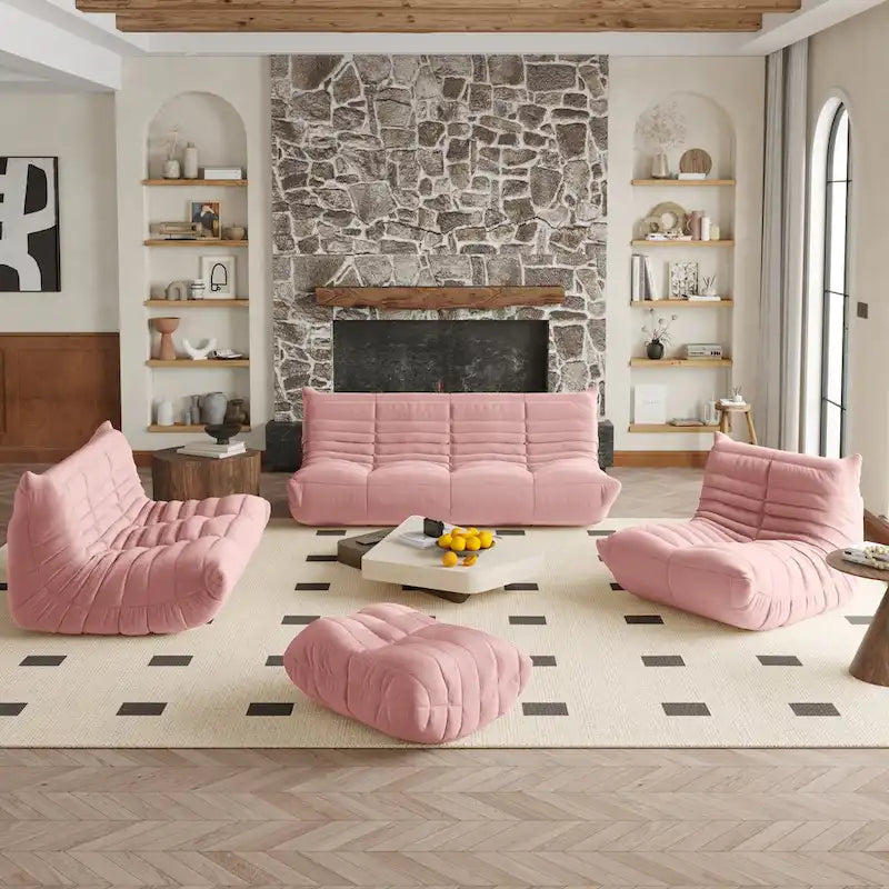 Fauteuil une place en tissu Teddy, type pouf