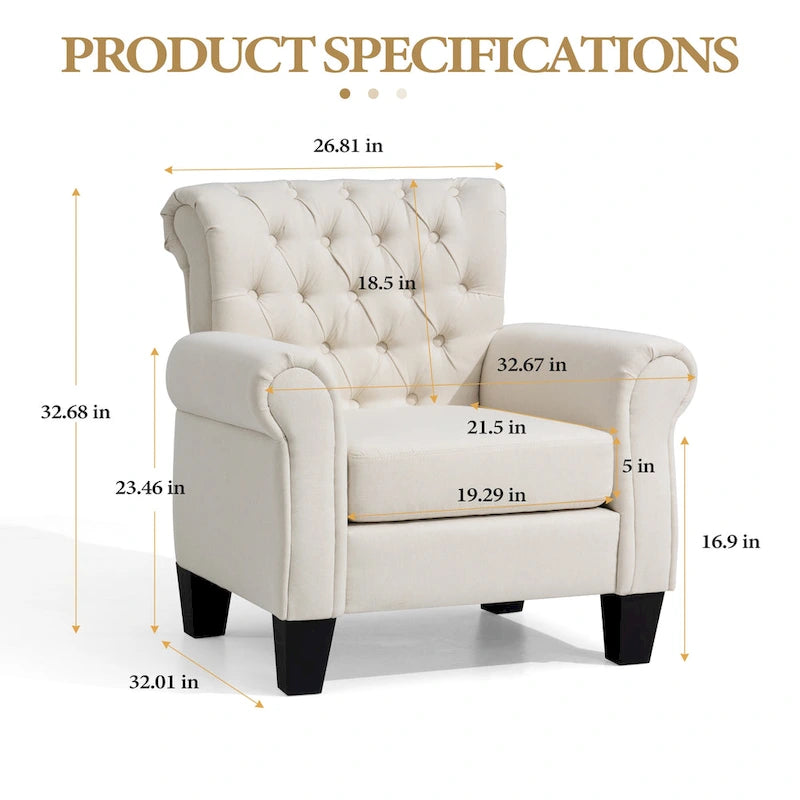Fauteuil Club Confortable Fauteuil Simple d'Intérieur avec Accoudoirs et Assise Rembourrée