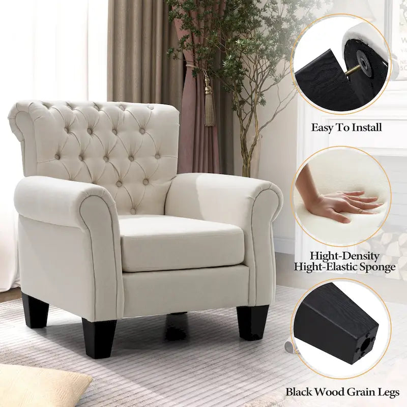 Fauteuil Club Confortable Fauteuil Simple d'Intérieur avec Accoudoirs et Assise Rembourrée