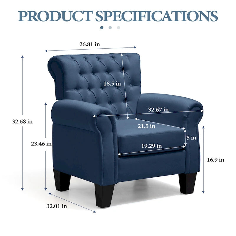 Fauteuil Club Confortable Fauteuil Simple d'Intérieur avec Accoudoirs et Assise Rembourrée