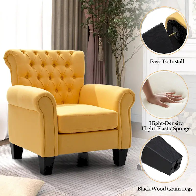Fauteuil Club Confortable Fauteuil Simple d'Intérieur avec Accoudoirs et Assise Rembourrée