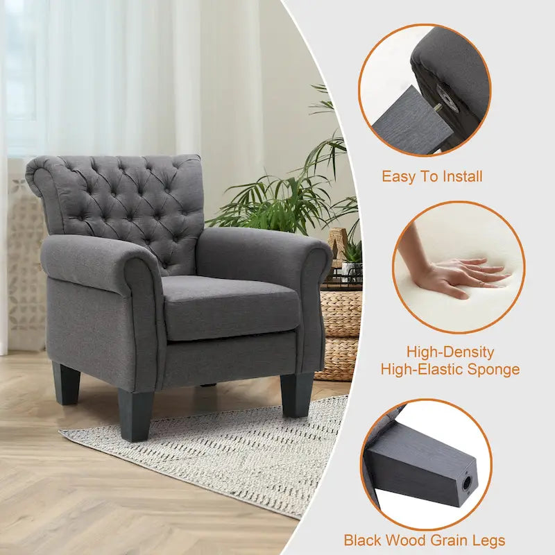 Fauteuil Club Confortable Fauteuil Simple d'Intérieur avec Accoudoirs et Assise Rembourrée