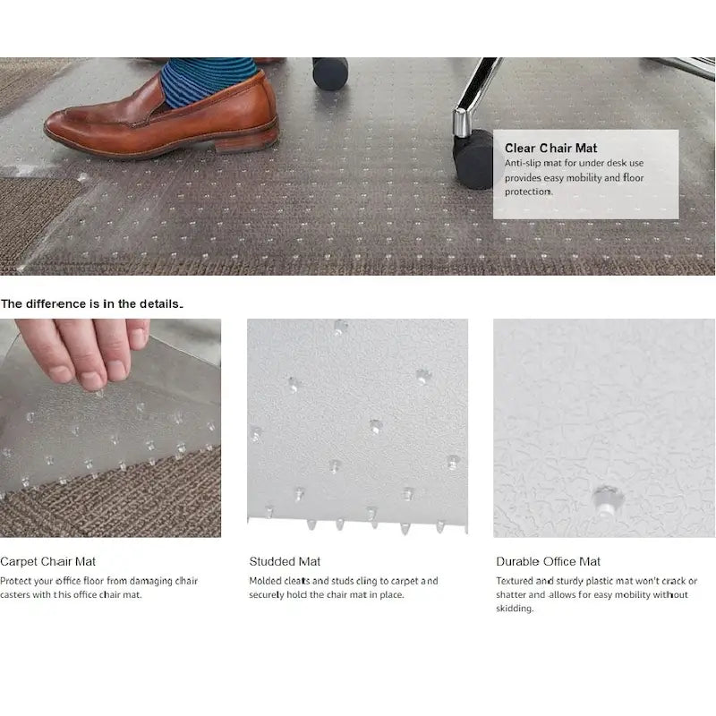 Tapis de protection de sol à picots en PVC pour chaise de bureau pour moquette à poils courts