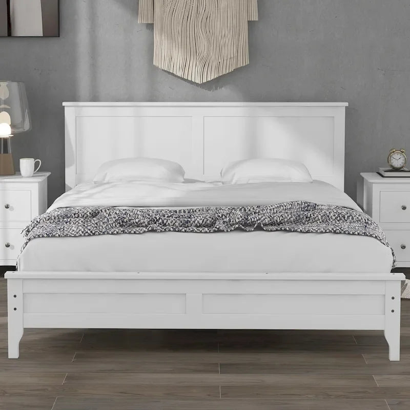 Lit plateforme queen en bois massif blanc moderne