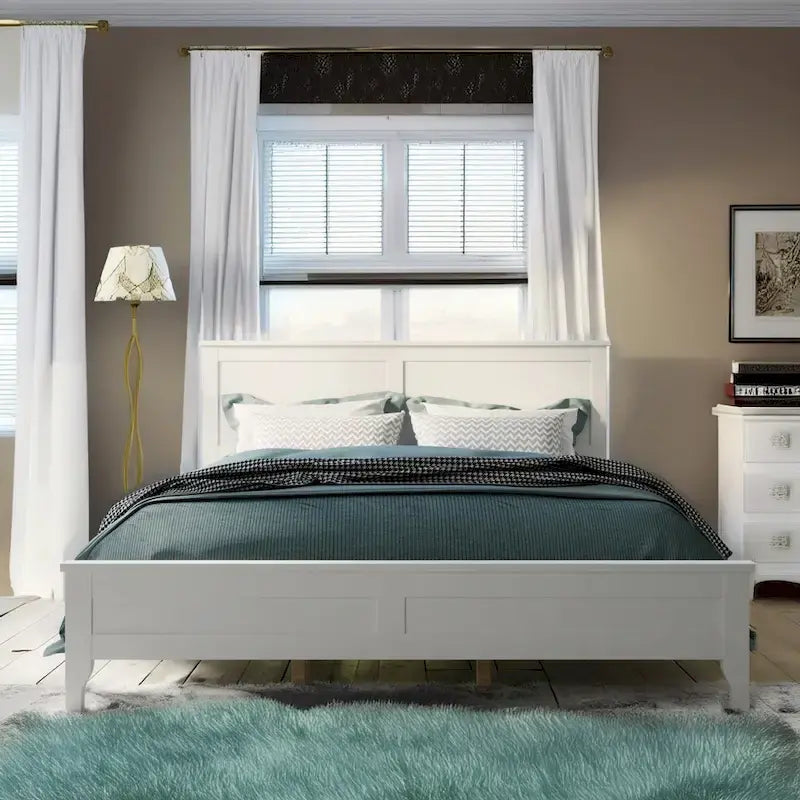 Lit plateforme queen en bois massif blanc moderne