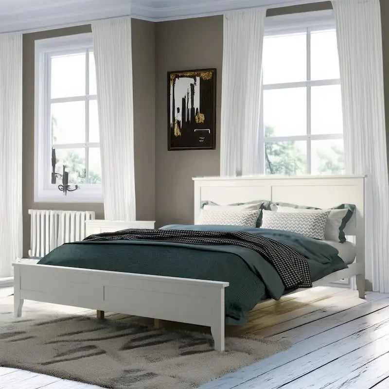 Lit plateforme queen en bois massif blanc moderne
