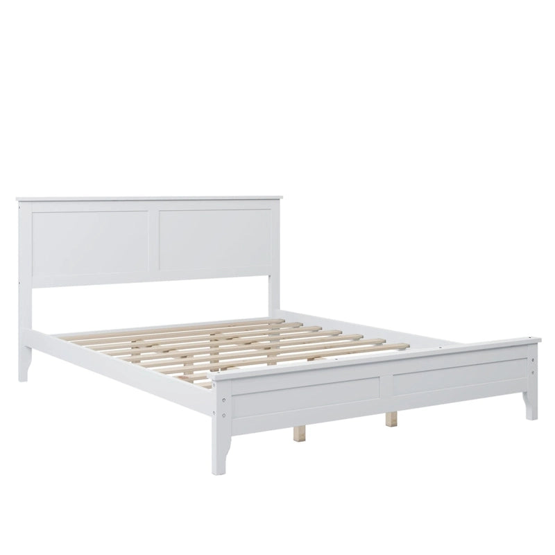 Lit plateforme queen en bois massif blanc moderne
