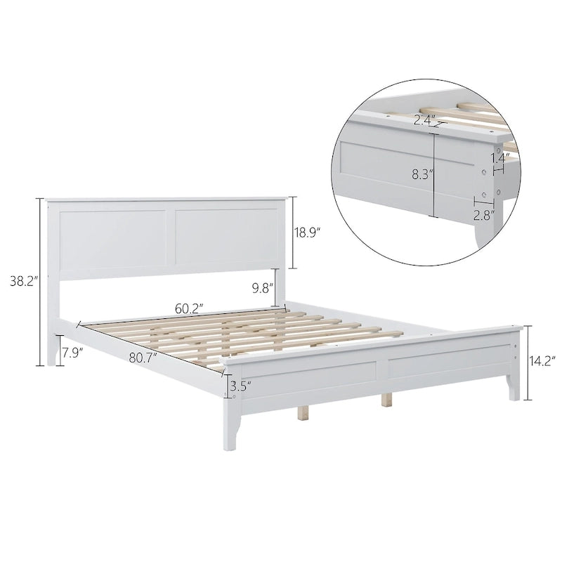Lit plateforme queen en bois massif blanc moderne