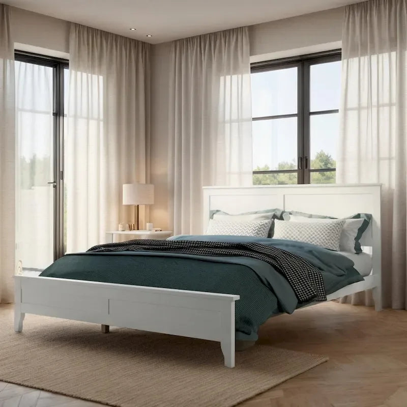 Lit plateforme queen en bois massif blanc moderne