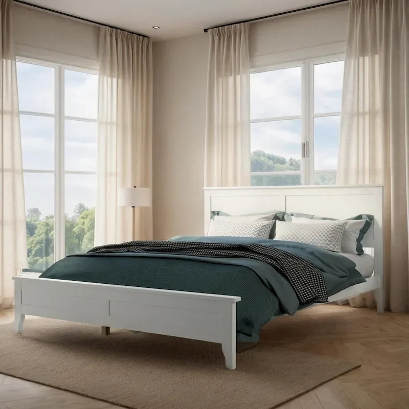 Lit plateforme queen en bois massif blanc moderne