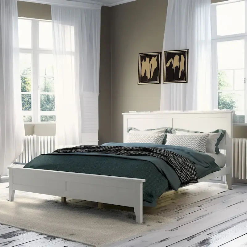 Lit plateforme queen en bois massif blanc moderne