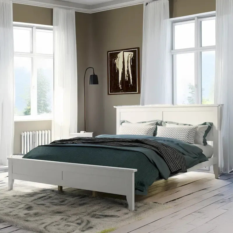 Lit plateforme queen en bois massif blanc moderne