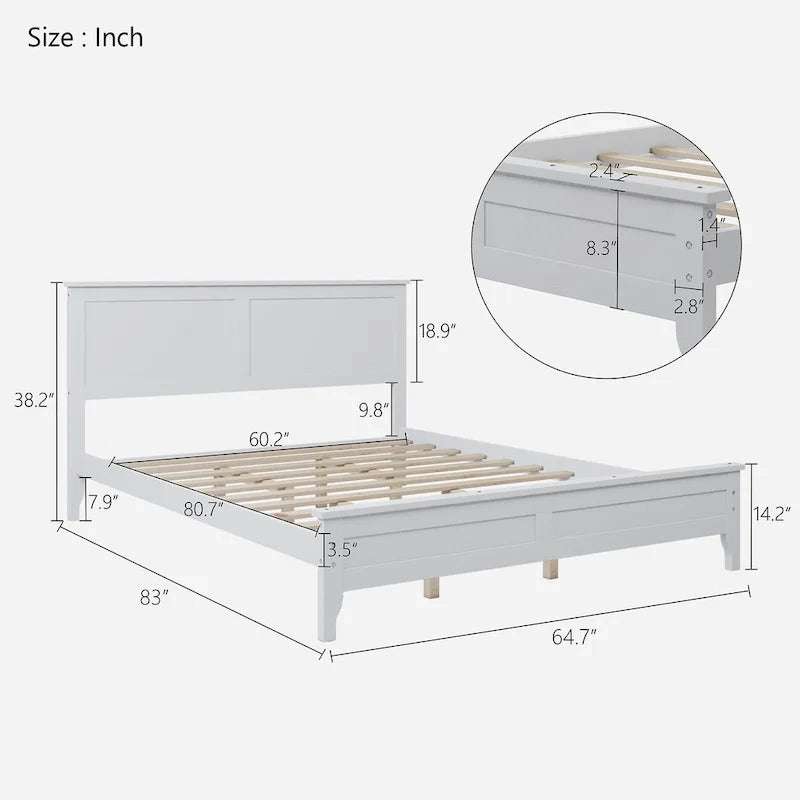 Lit plateforme queen en bois massif blanc moderne