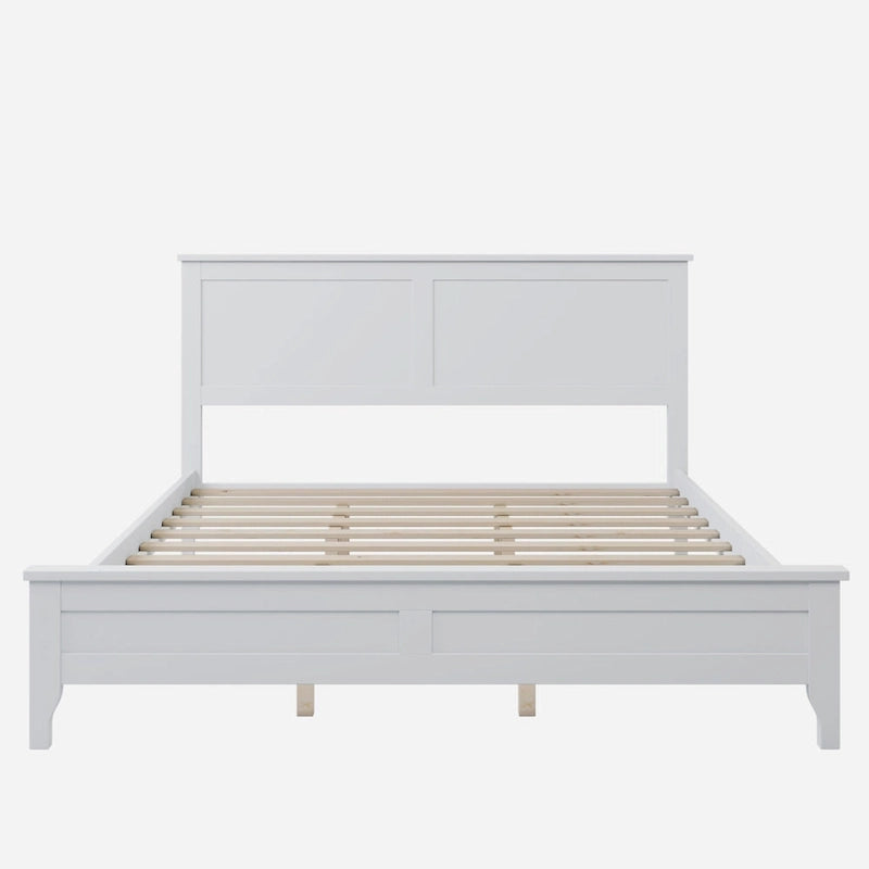 Lit plateforme queen en bois massif blanc moderne