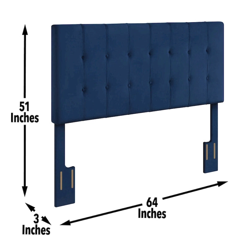 Tête de lit capitonnée en velours bleu marine grand lit