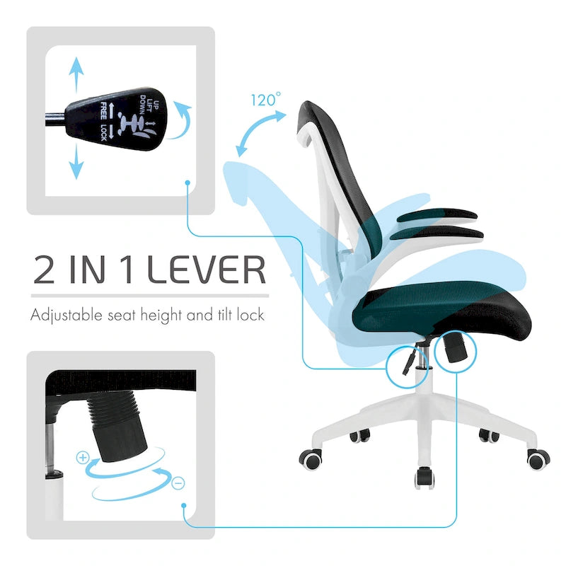 Chaise de bureau ergonomique en filet avec base en nylon et mécanisme d'inclinaison