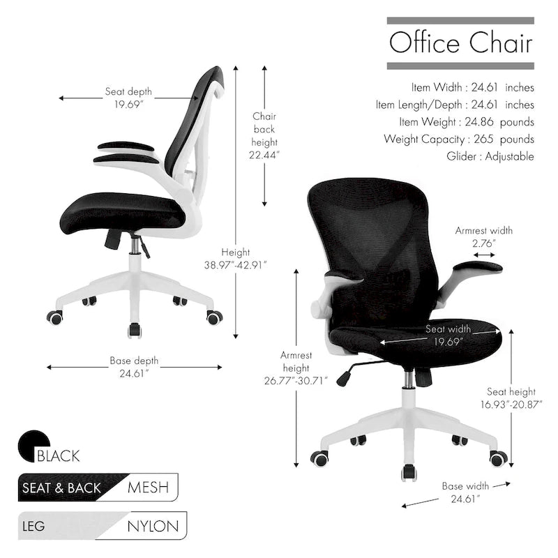 Chaise de bureau ergonomique en filet avec base en nylon et mécanisme d'inclinaison