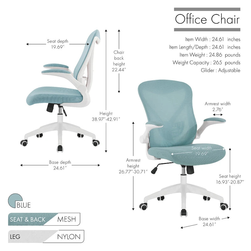 Chaise de bureau ergonomique en filet avec base en nylon et mécanisme d'inclinaison