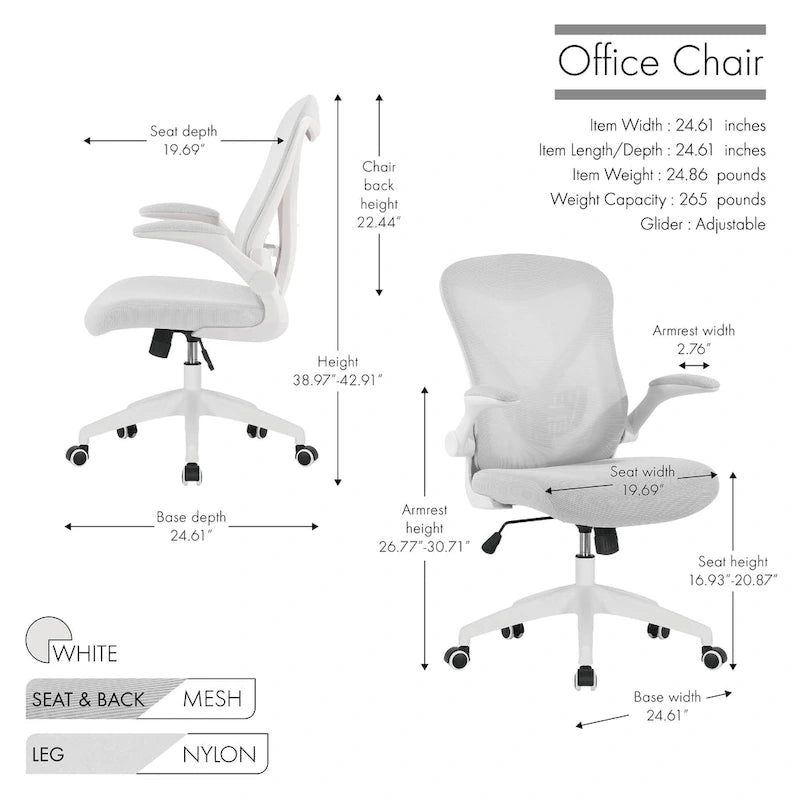Chaise de bureau ergonomique en filet avec base en nylon et mécanisme d'inclinaison