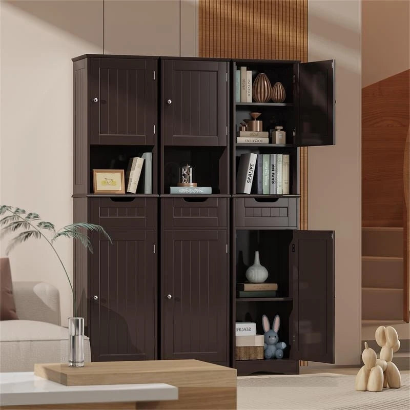 Meuble de rangement haut et étroit en lin pour salle de bain de 170 cm, armoire de rangement autoportante en bois massif à 5 niveaux