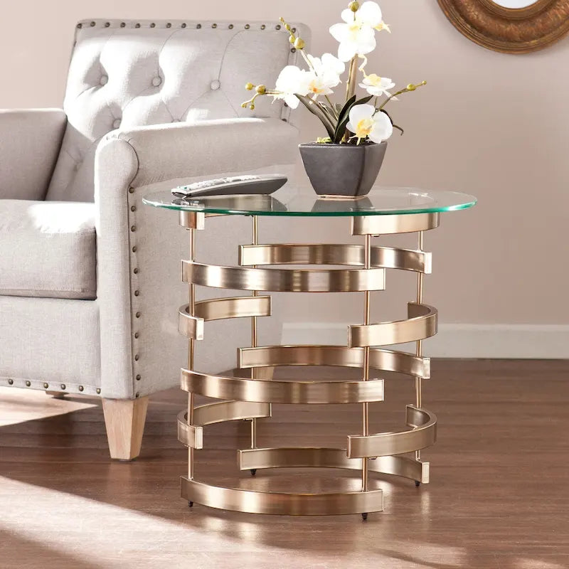 SEI Furniture Grant Champagne Metal Side Table