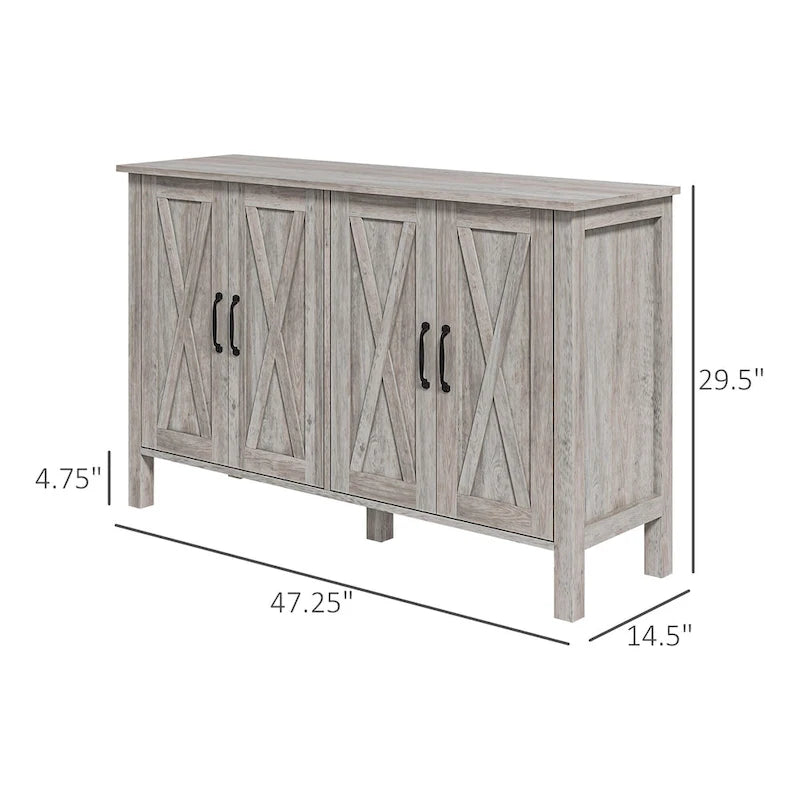 Buffet, Bahut de 47" avec 4 portes coulissantes et 2 étagères réglables, Meuble de bar à café style ferme
