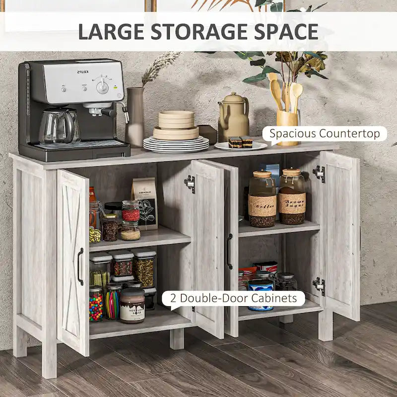 Buffet, Bahut de 47" avec 4 portes coulissantes et 2 étagères réglables, Meuble de bar à café style ferme