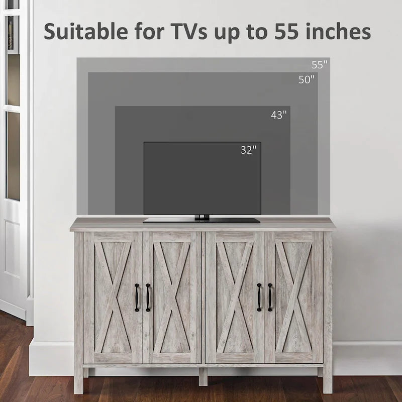 Buffet, Bahut de 47" avec 4 portes coulissantes et 2 étagères réglables, Meuble de bar à café style ferme