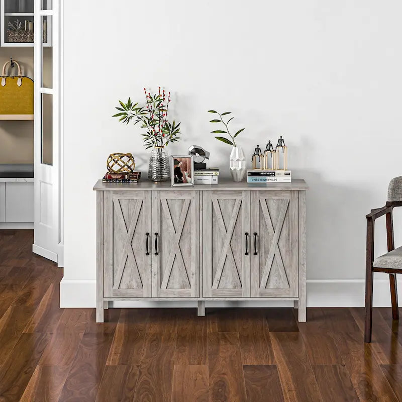 Buffet, Bahut de 47" avec 4 portes coulissantes et 2 étagères réglables, Meuble de bar à café style ferme