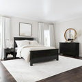 Lit queen en bois noir, table de nuit et commode par