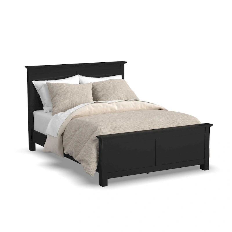 Lit queen en bois noir, table de nuit et commode par