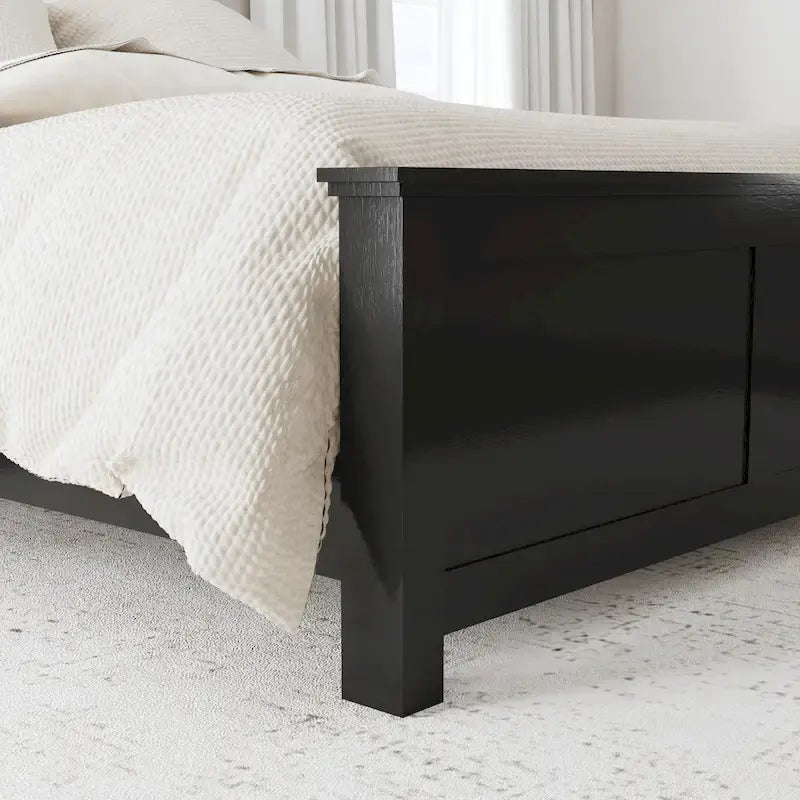 Lit queen en bois noir, table de nuit et commode par